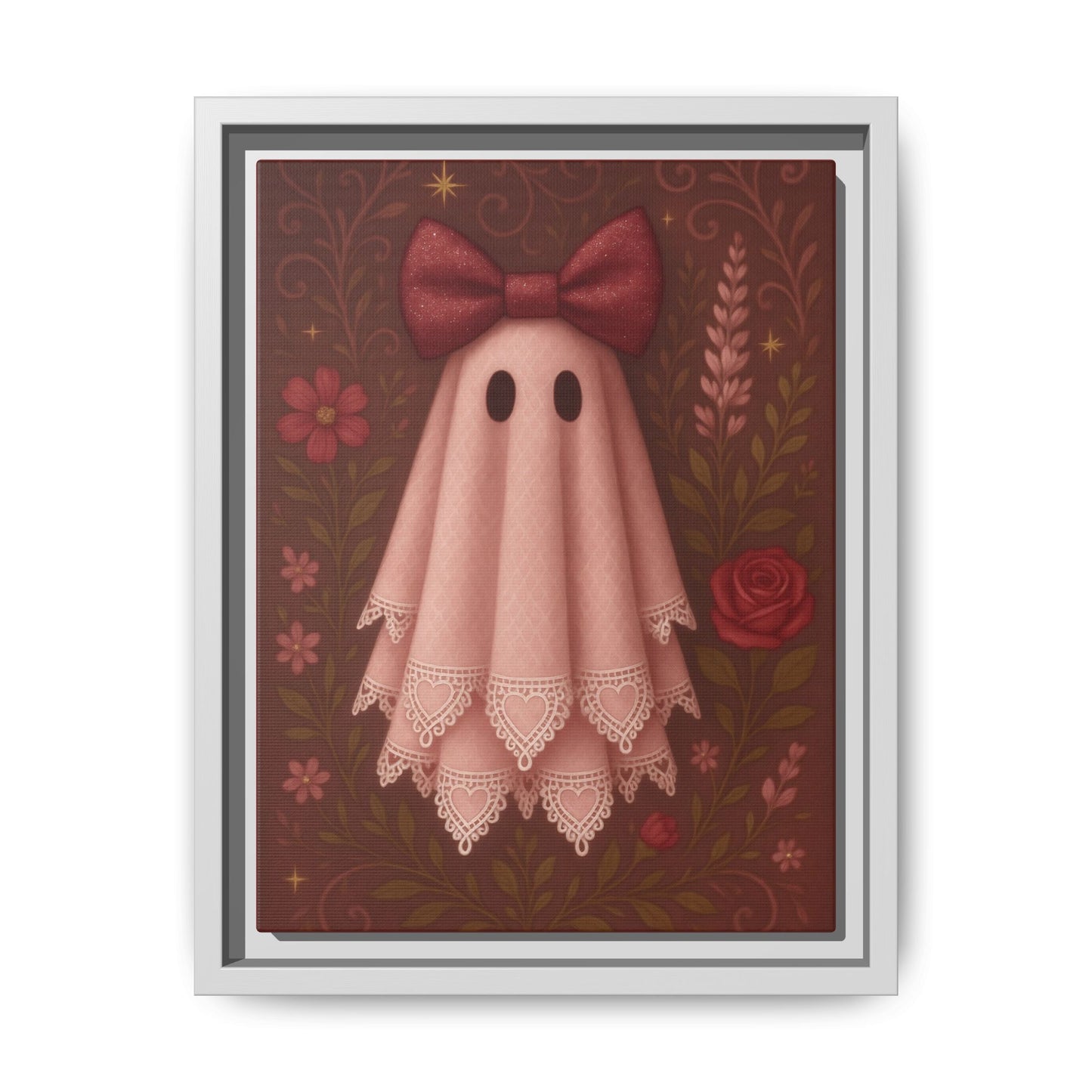 Cute Ghost Canvas Print, Cute Halloween Decor, Framed Art, Spooky Home Decoration, Gift for Kids, Fall Wall Art