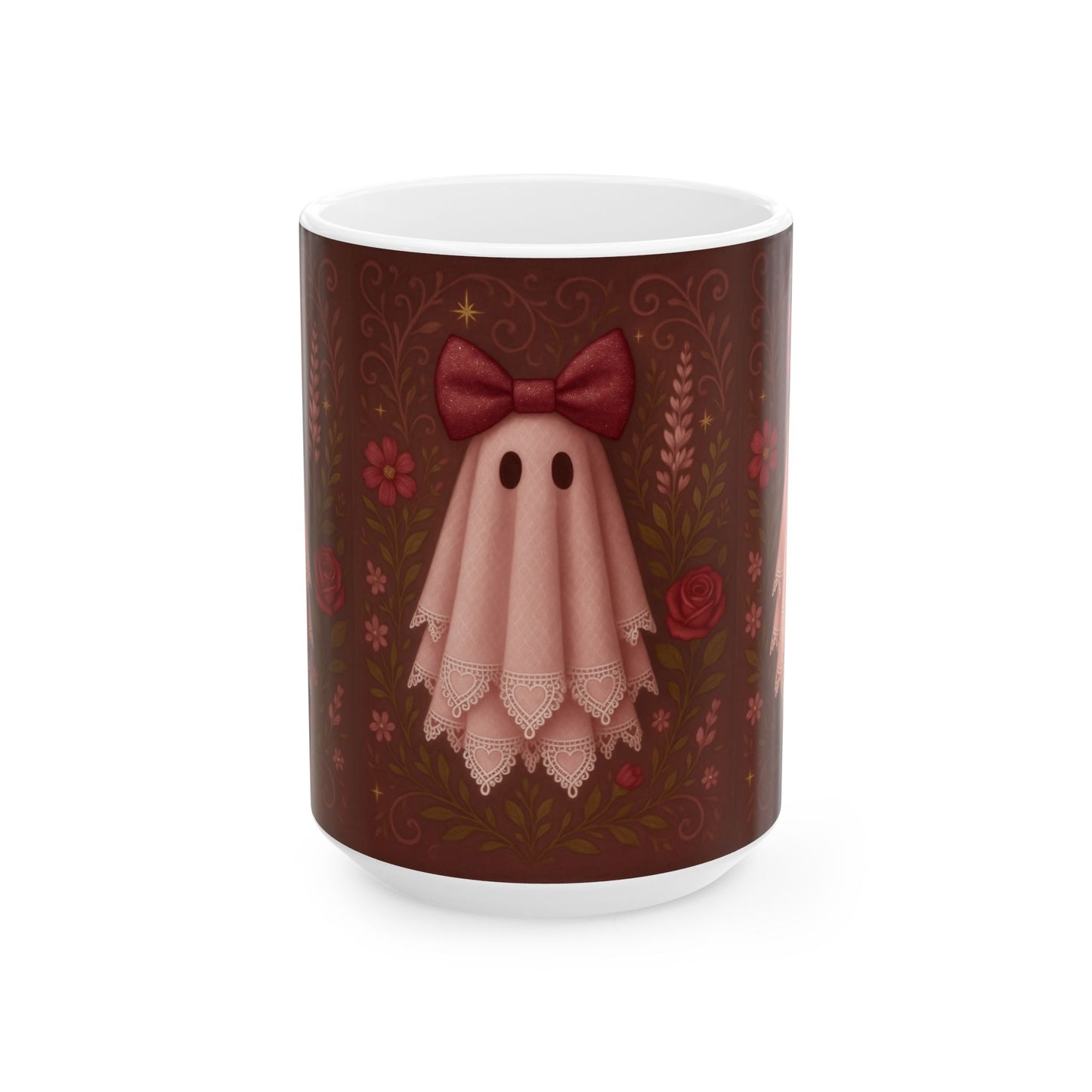 Cute Ghost Floral Ceramic Mug - Perfect for Halloween, Cozy Vibes, Gifts for Friends, Unique Coffee Mug, Whimsical Drinkware