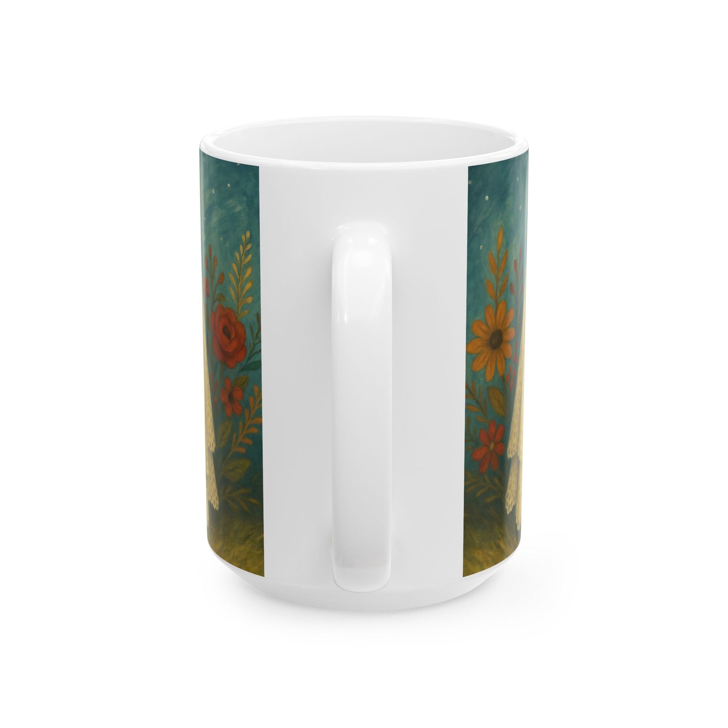 Whimsical Fall Ghosts Ceramic Coffee Mug, Cozy Fall Decor, Halloween Gift, Floral Ghost Design, 15oz