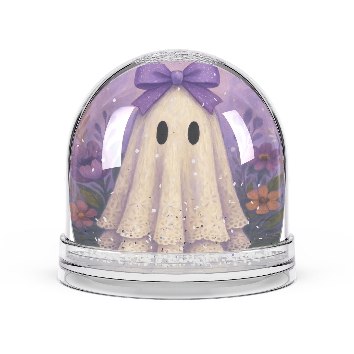 Whimsical purple Ghost Snow Globe, Halloween Decoration, Cute Home Accent, Collectible Figurine, Seasonal Gift, Fall Decor