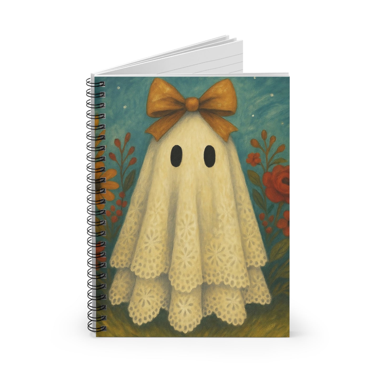 Whimsical Fall Ghost Spiral Notebook - Perfect for Halloween, Journaling, School, Gift for Kids & Adults, Cute Stationery