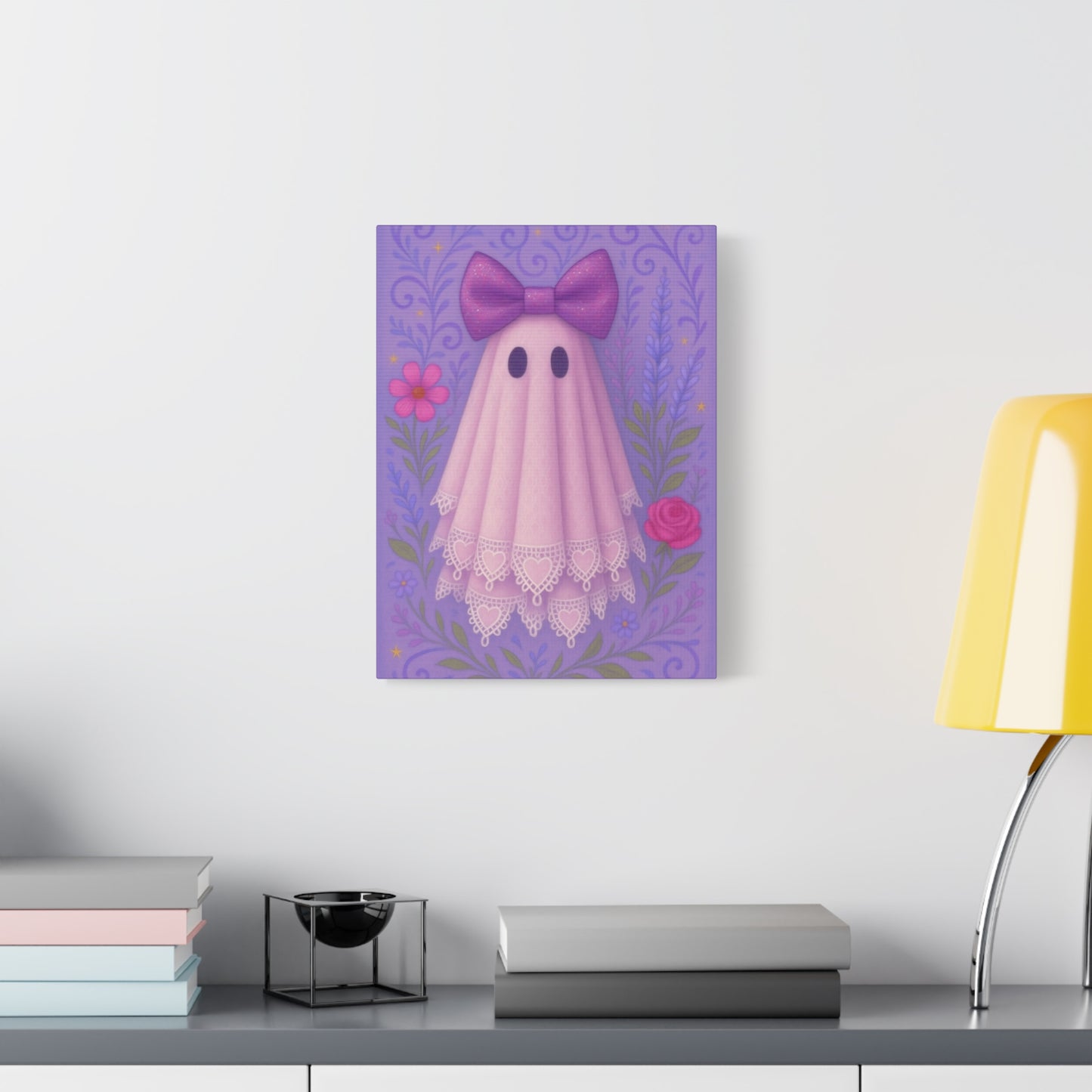 Cute Ghost Canvas Art, Cute Halloween Decor, Playful Nursery Wall Art, Gifts for Kids, Pastel Home Decoration