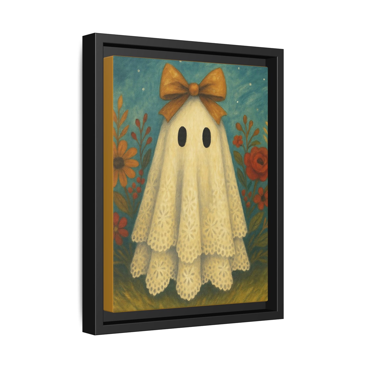 Whimsical Fall Ghost Canvas Art Print, Framed, Home Decor, Halloween Wall Art, Ghost Decor, Unique Gift for Fall, Spooky Fun