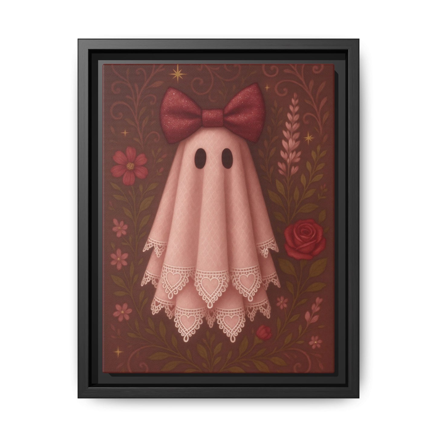 Cute Ghost Canvas Print, Cute Halloween Decor, Framed Art, Spooky Home Decoration, Gift for Kids, Fall Wall Art