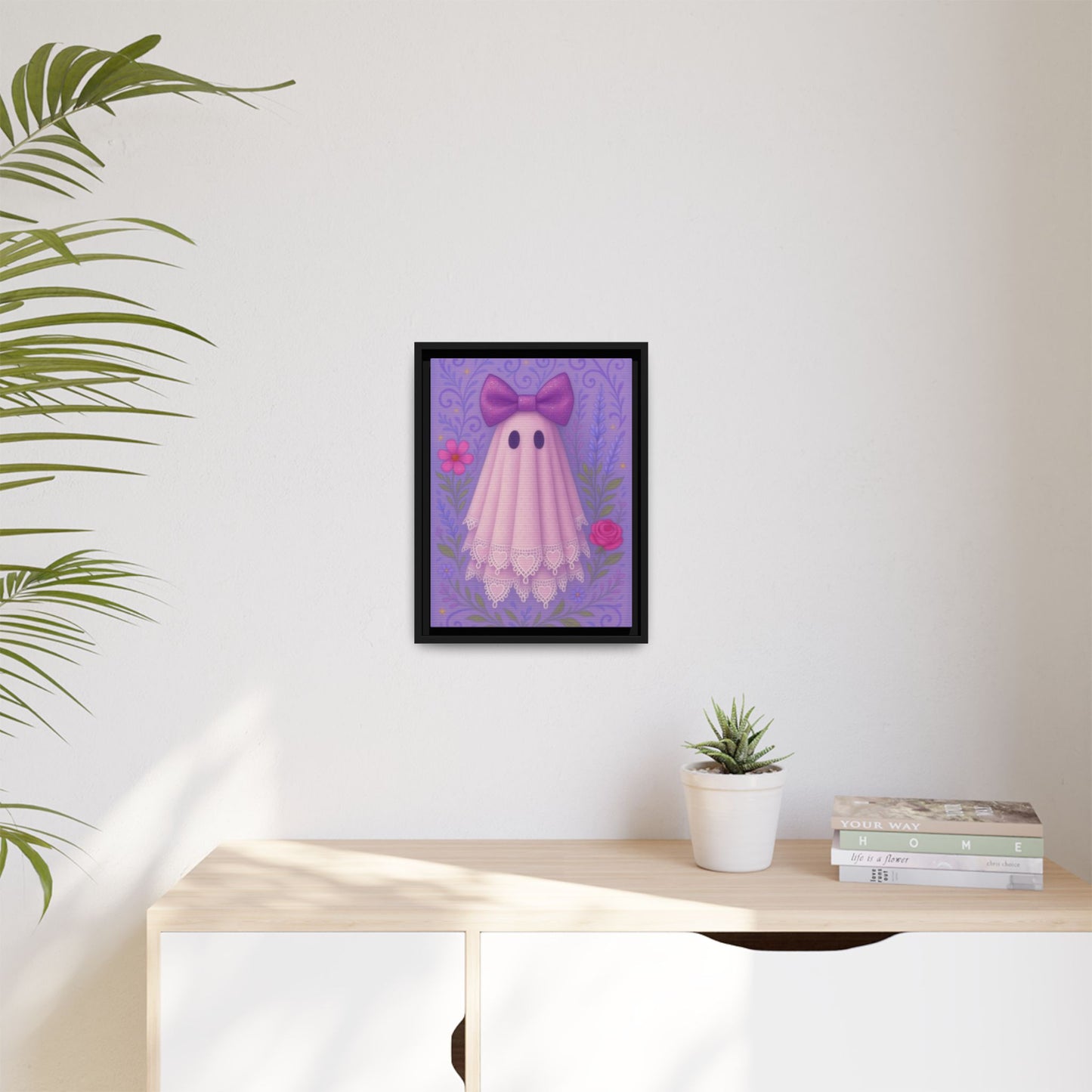 Cute Ghost Canvas Art, Whimsical Framed Decor for Halloween, Cute Home Accent, Gift for Kids, Ghost-Themed Art