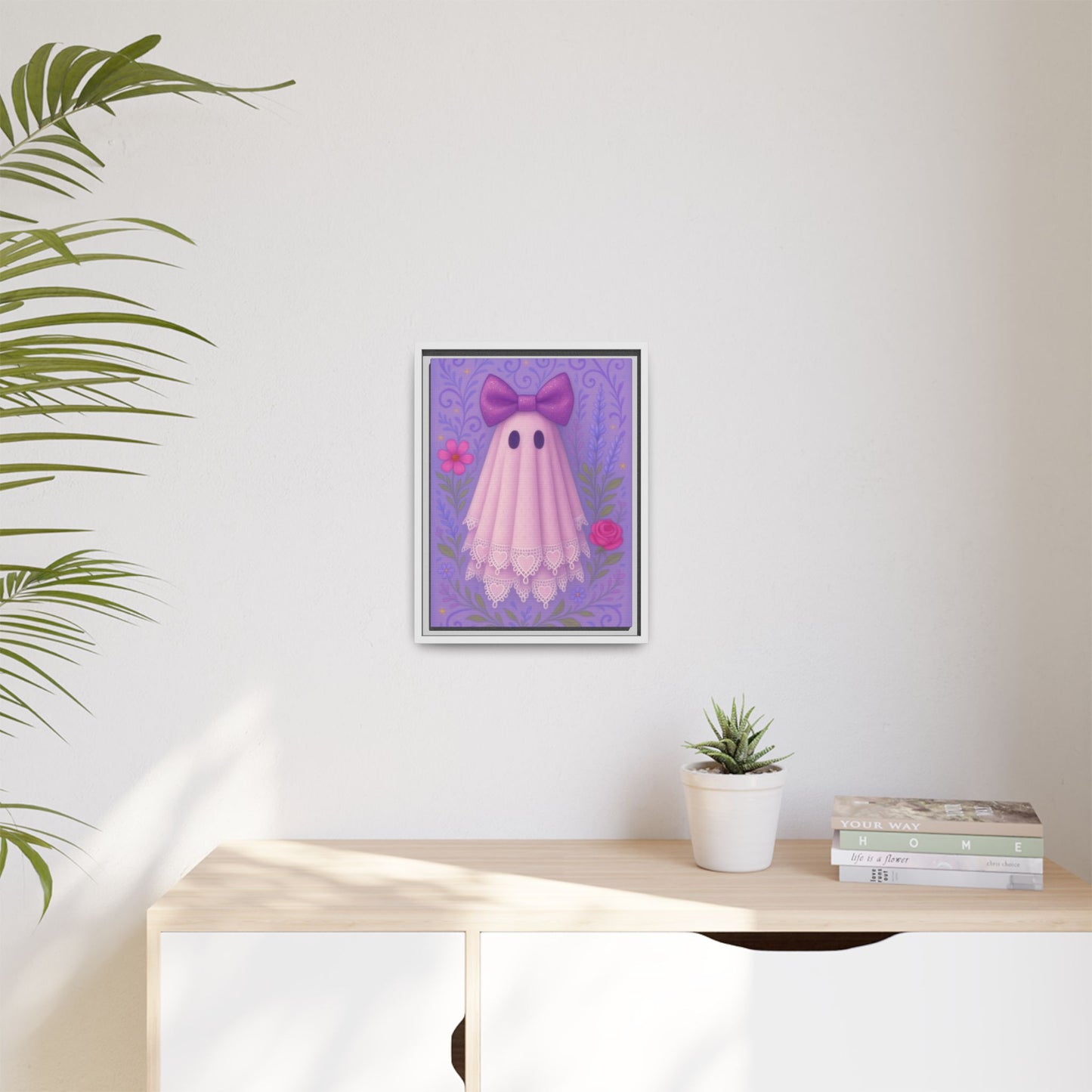 Cute Ghost Canvas Art, Whimsical Framed Decor for Halloween, Cute Home Accent, Gift for Kids, Ghost-Themed Art
