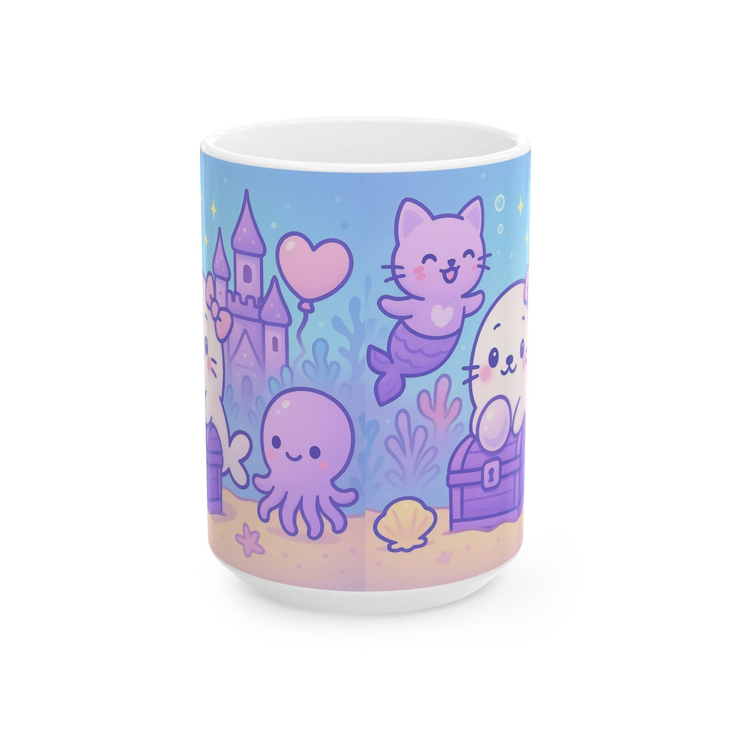Adorable Sea Creatures Ceramic Mug, Cute Ocean Themed Mug, Gift for Sea Lovers, Childrens Drinkware, Beach Vibes Mug, Summer Birthday Gift
