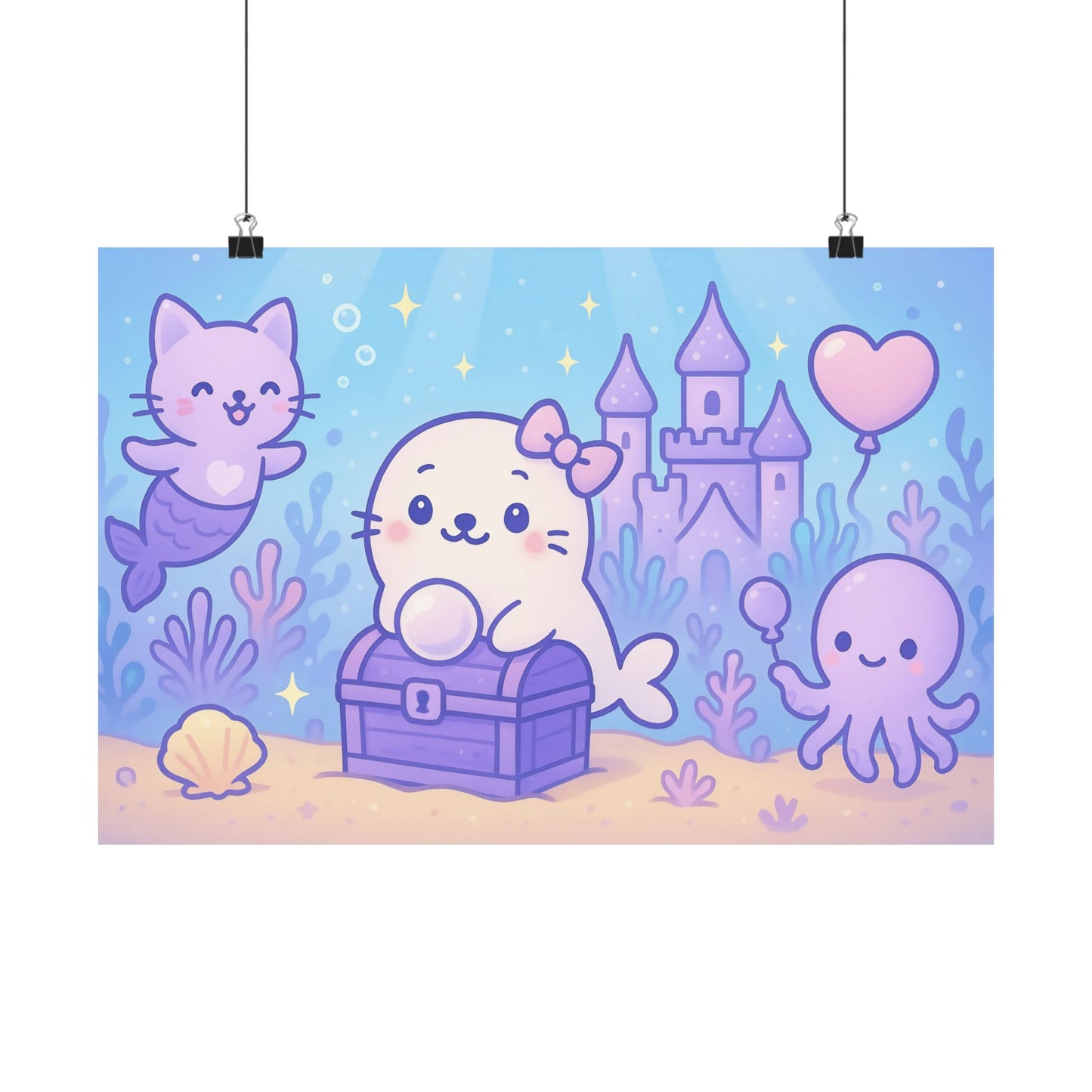 Kawaii Underwater Adventure Poster, Cute Sea Animal Wall Art for Kids, Ocean Themed Nursery Decor, Gift for Sea Lovers, Playroom Decoration