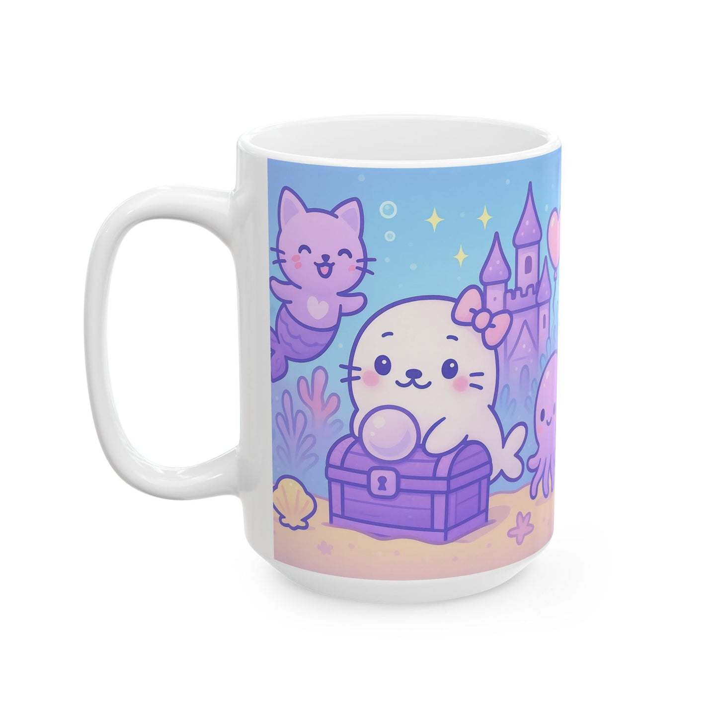 Adorable Sea Creatures Ceramic Mug, Cute Ocean Themed Mug, Gift for Sea Lovers, Childrens Drinkware, Beach Vibes Mug, Summer Birthday Gift