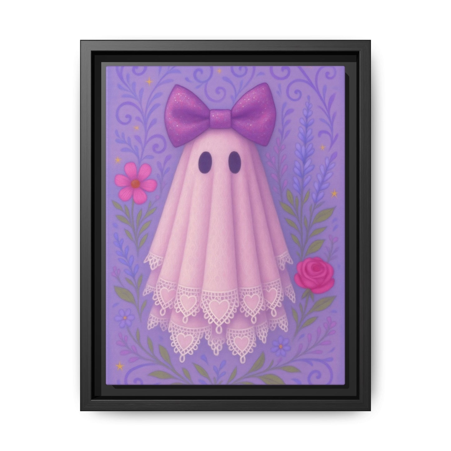 Cute Ghost Canvas Art, Whimsical Framed Decor for Halloween, Cute Home Accent, Gift for Kids, Ghost-Themed Art