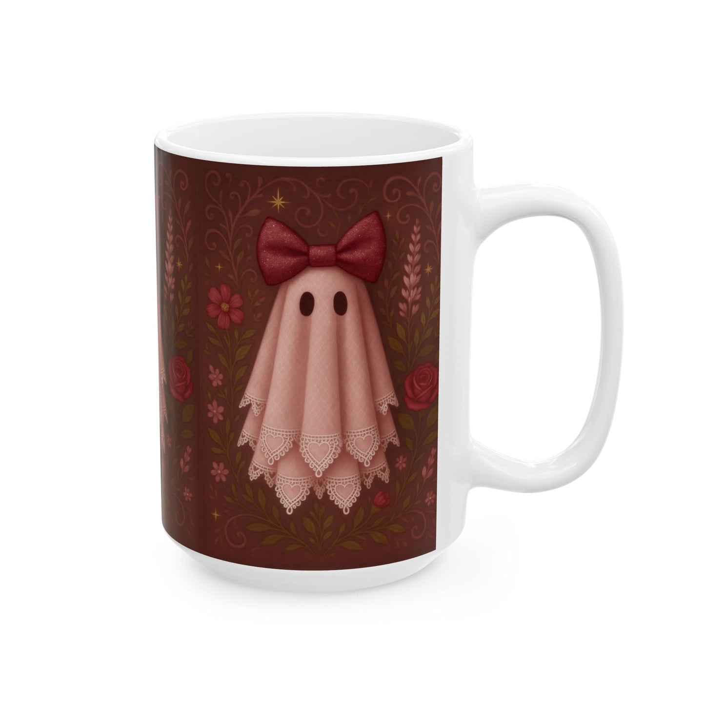 Cute Ghost Floral Ceramic Mug - Perfect for Halloween, Cozy Vibes, Gifts for Friends, Unique Coffee Mug, Whimsical Drinkware