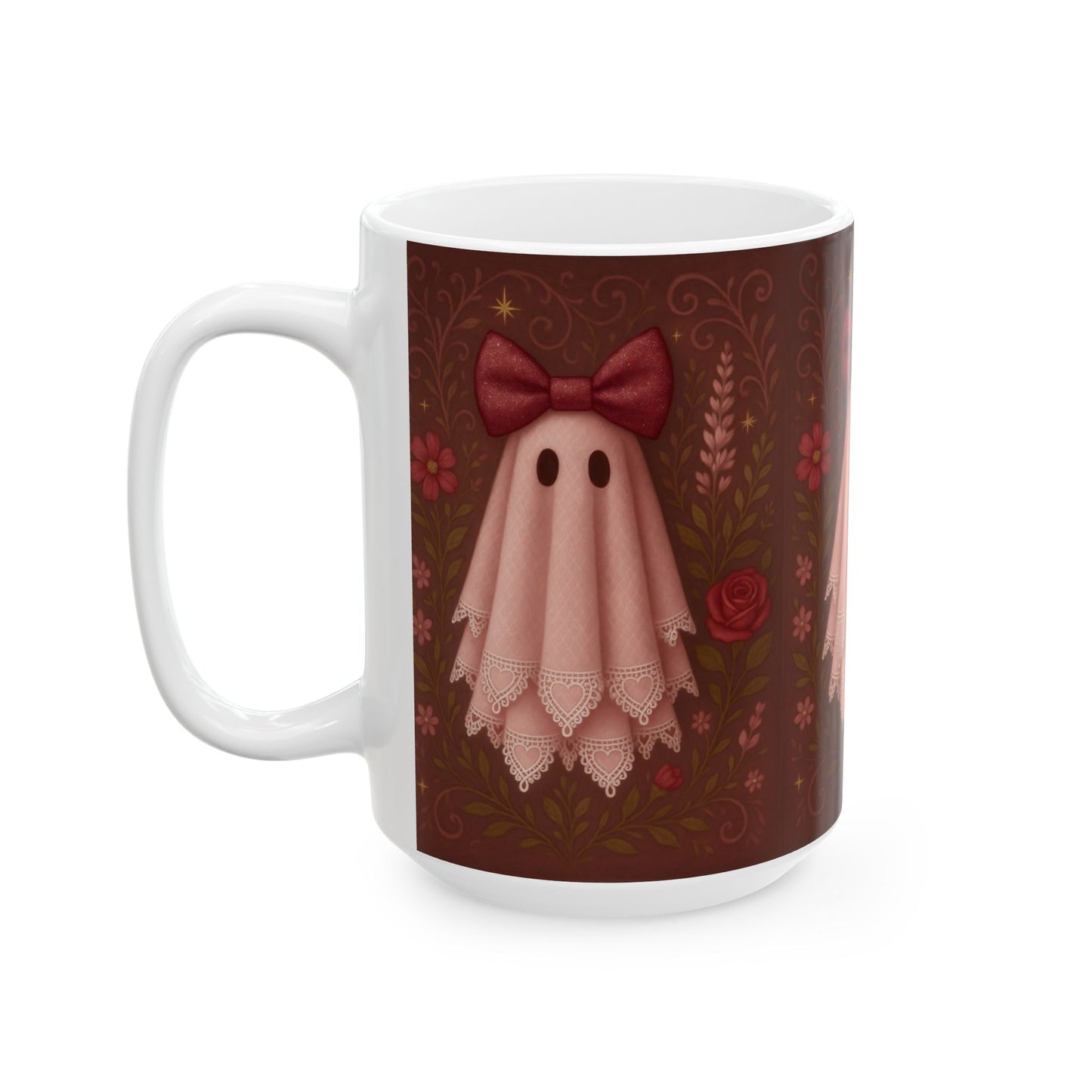 Cute Ghost Floral Ceramic Mug - Perfect for Halloween, Cozy Vibes, Gifts for Friends, Unique Coffee Mug, Whimsical Drinkware