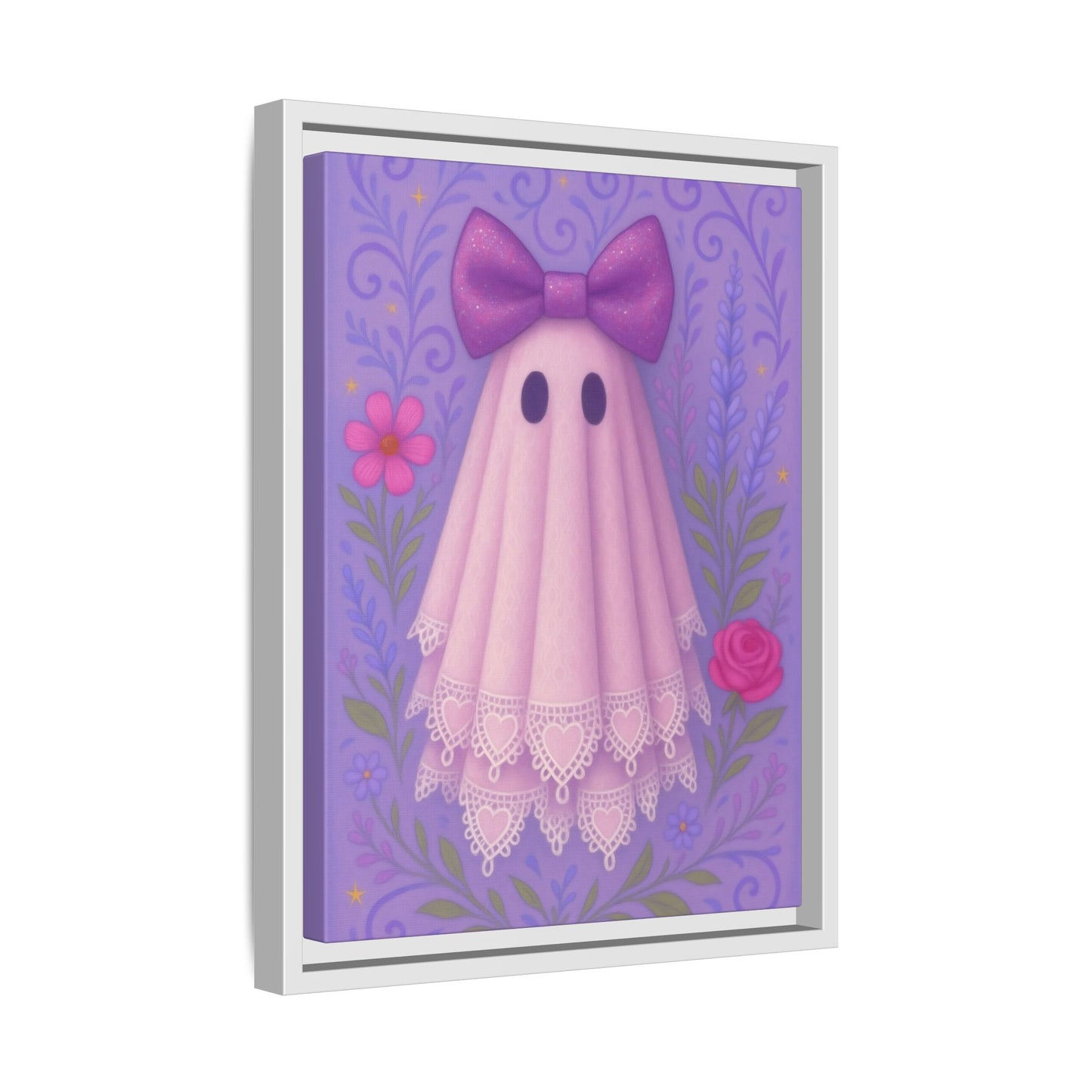 Cute Ghost Canvas Art, Whimsical Framed Decor for Halloween, Cute Home Accent, Gift for Kids, Ghost-Themed Art