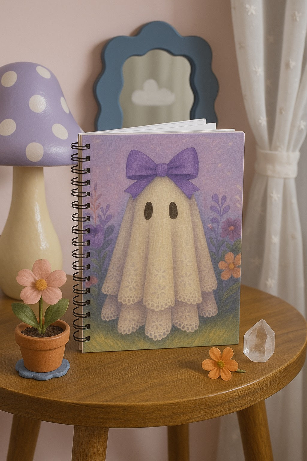Whimsical purple Ghost Spiral Notebook, Cute Notebook for Halloween, Pastel Stationery for Students, Ghost Lover Gift, Journaling, Writing