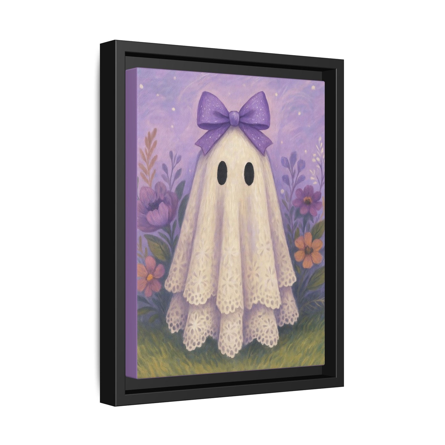 Whimsical Purple Ghost Canvas Art Print, Framed Wall Decor, Cute Halloween Decor, Playroom Art, Gift for Kids, Home Decoration