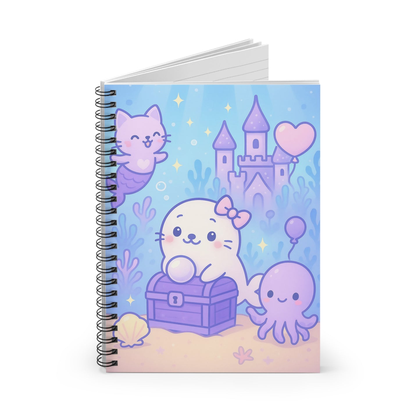 Kawaii Spiral Notebook, Cute Sea Animal Journal, Adorable Stationery for Kids, School Supplies, Gift for Ocean Lovers, Fun Writing Companion