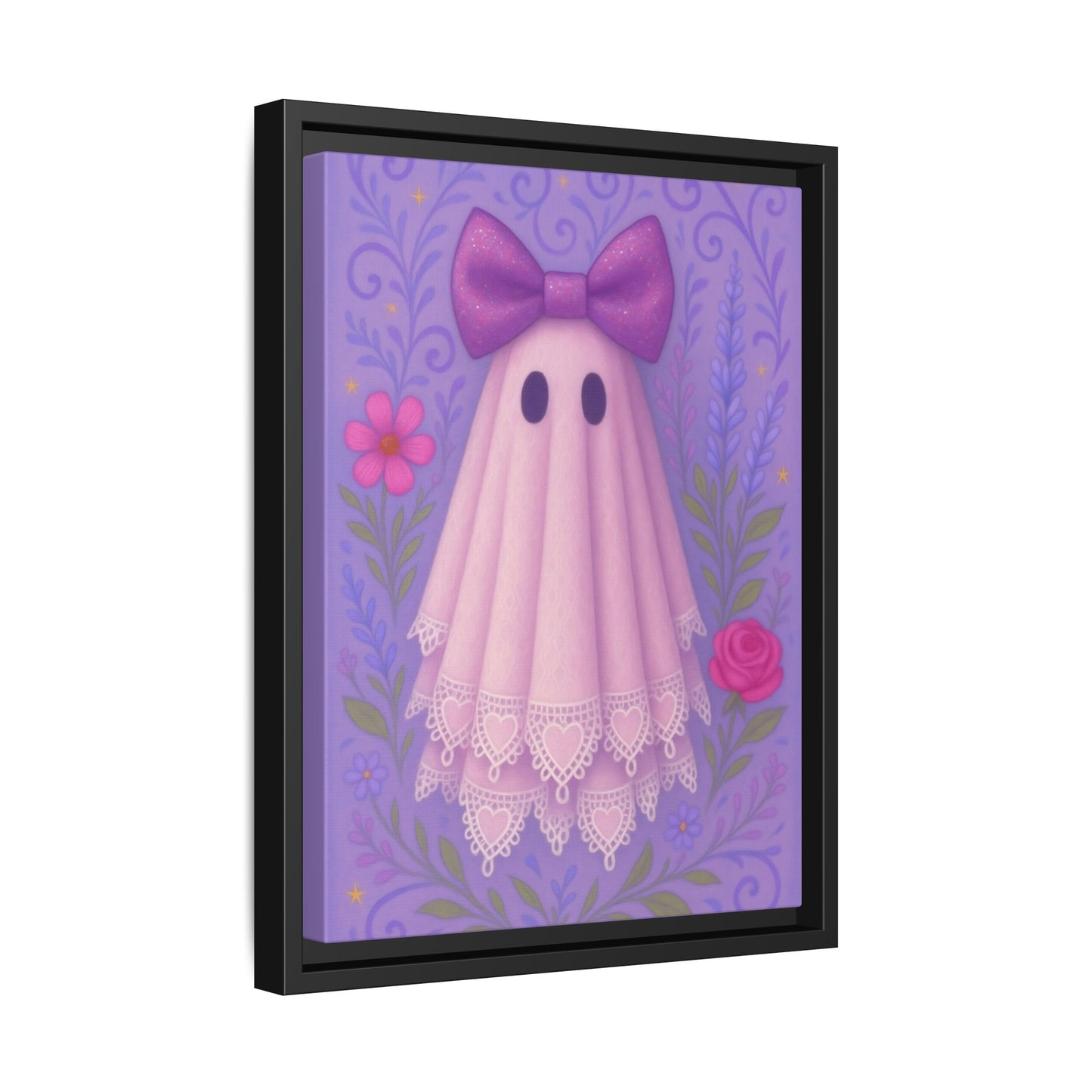 Cute Ghost Canvas Art, Whimsical Framed Decor for Halloween, Cute Home Accent, Gift for Kids, Ghost-Themed Art