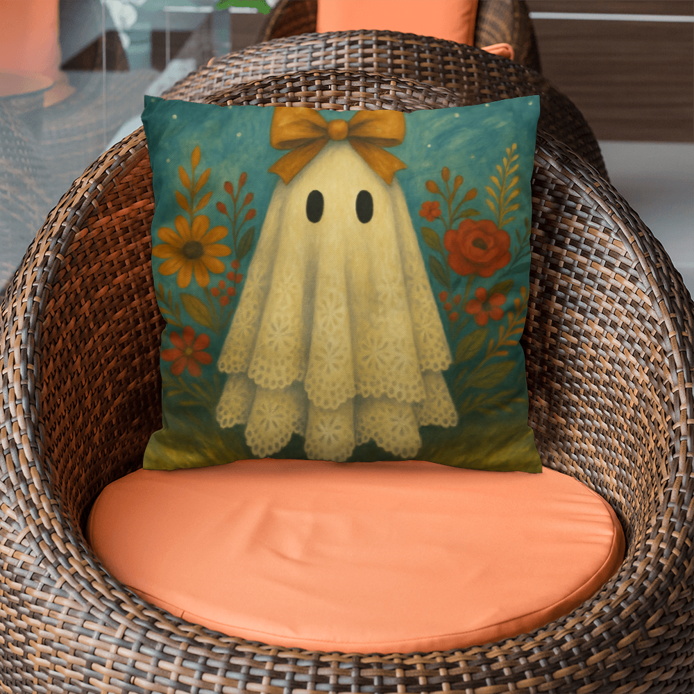 Whimsical fall ghost pillow