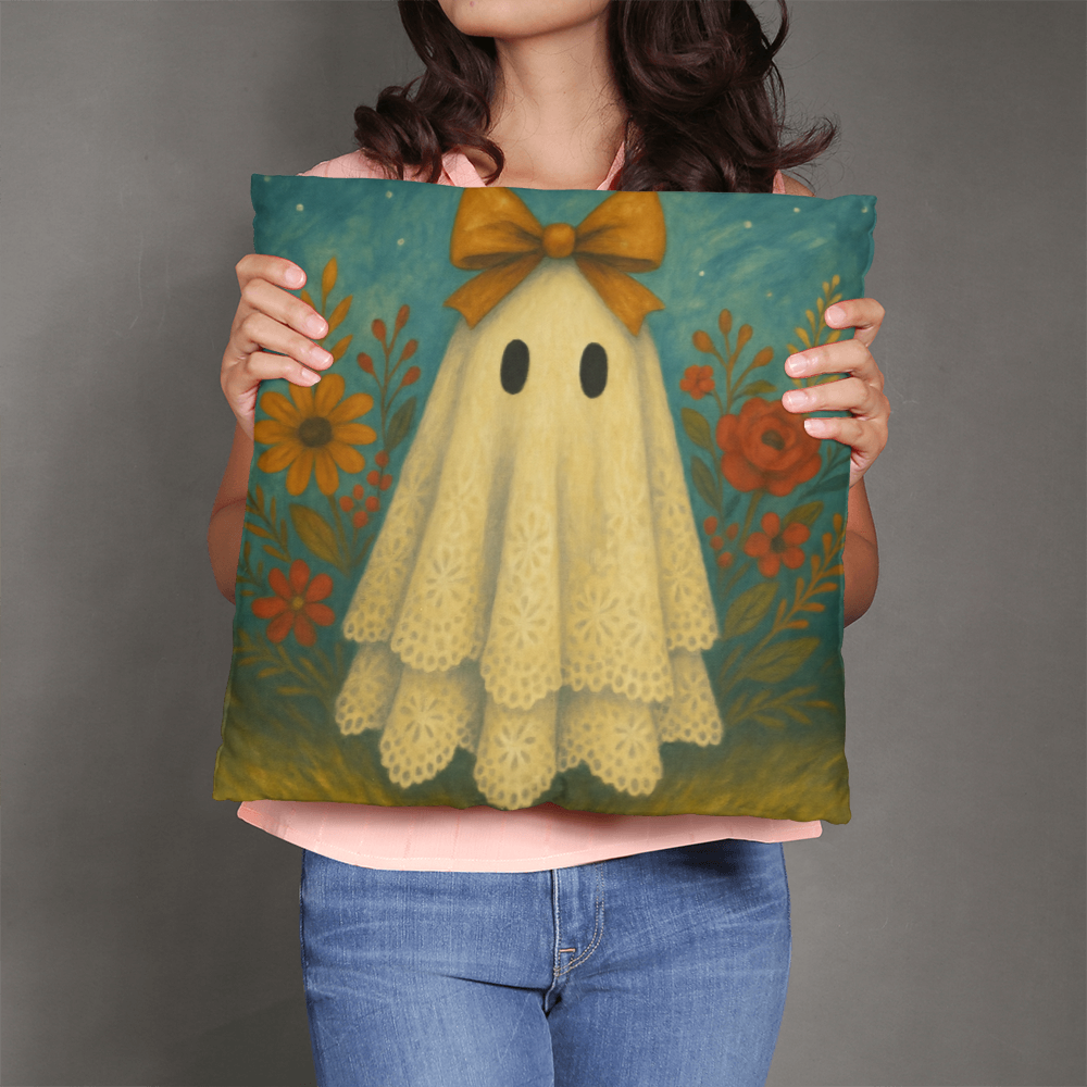Whimsical fall ghost pillow