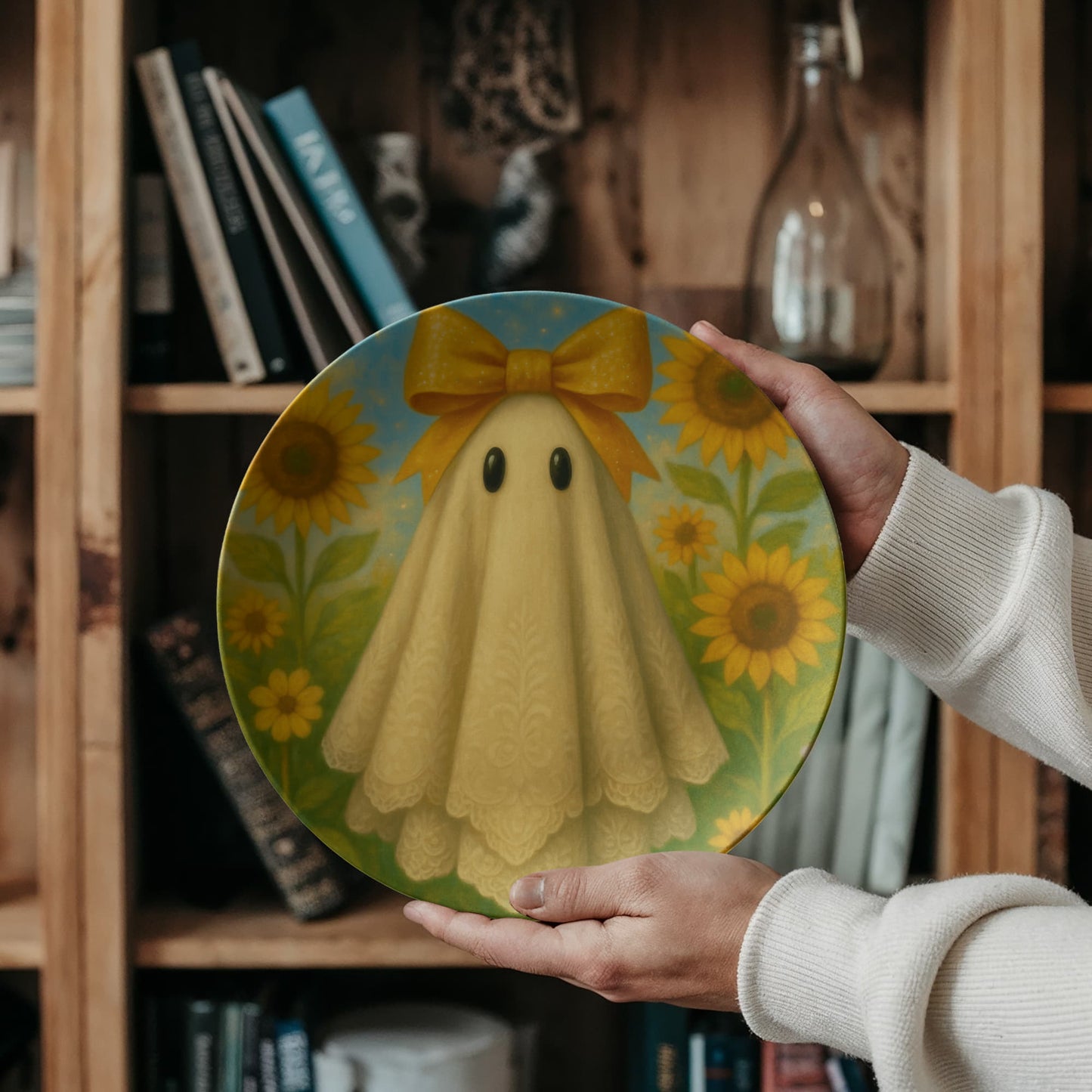 Whimsical Sunflower Ghost Dinner Plate