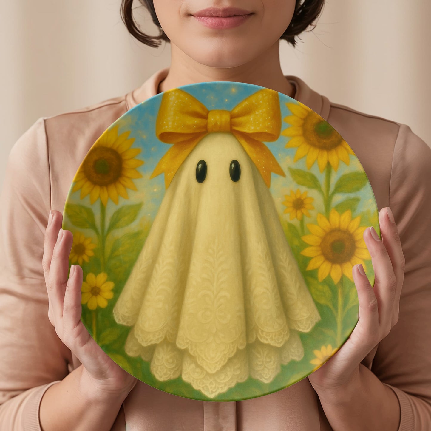 Whimsical Sunflower Ghost Dinner Plate