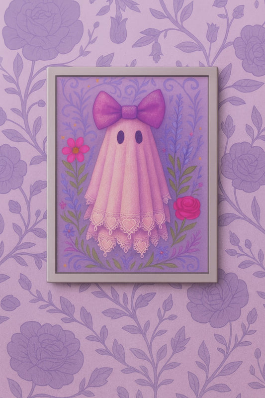 Cute Ghost Canvas Art, Whimsical Framed Decor for Halloween, Cute Home Accent, Gift for Kids, Ghost-Themed Art