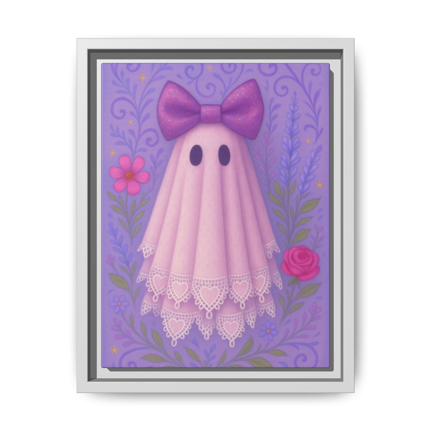 Cute Ghost Canvas Art, Whimsical Framed Decor for Halloween, Cute Home Accent, Gift for Kids, Ghost-Themed Art