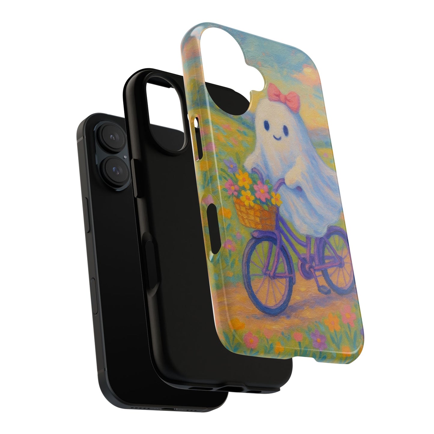Cute Bicycle Ghost Phone Case, Whimsical Ghost Design, Pastel Aesthetic, Unique Gift, Halloween Decor, Cozy Vibes