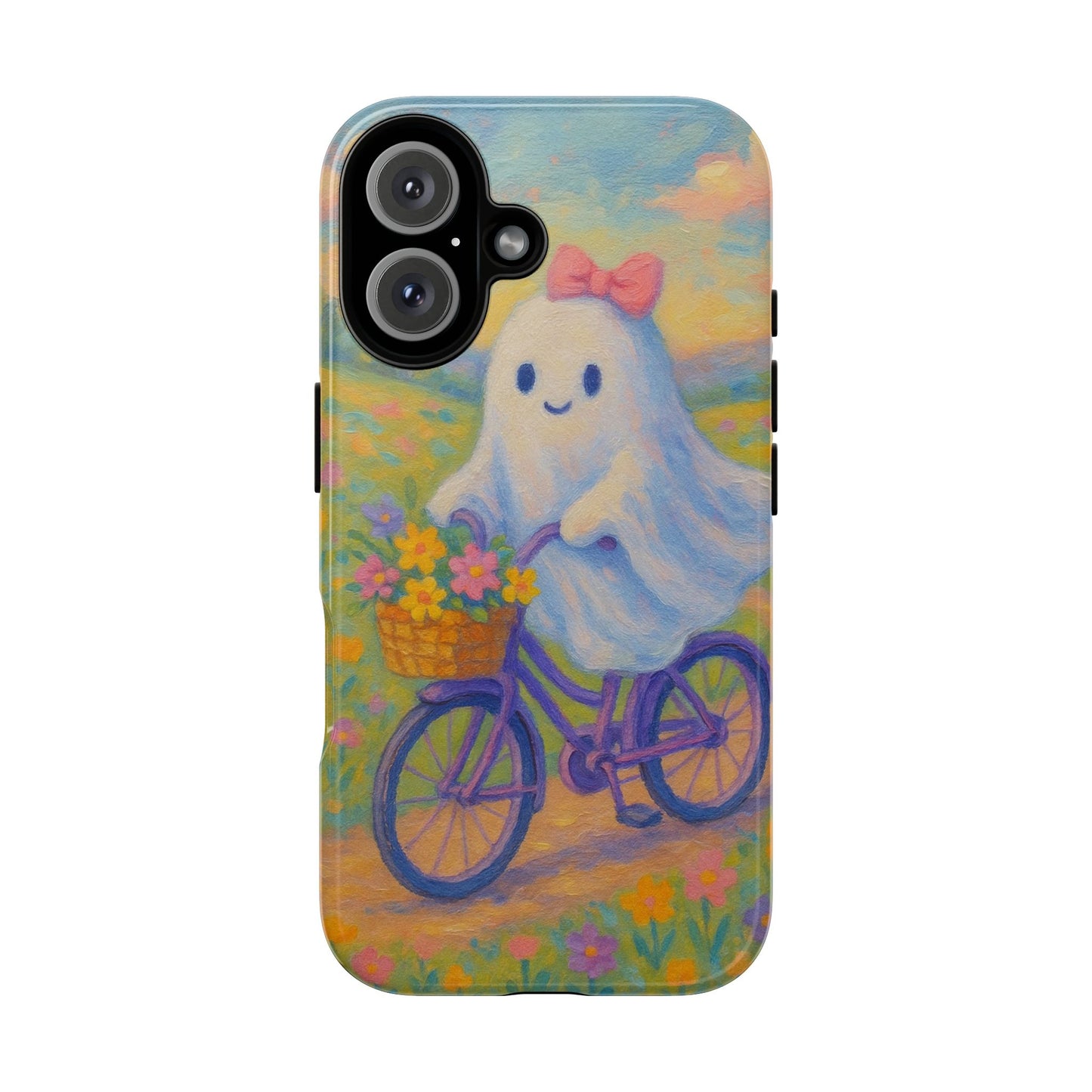 Cute Bicycle Ghost Phone Case, Whimsical Ghost Design, Pastel Aesthetic, Unique Gift, Halloween Decor, Cozy Vibes