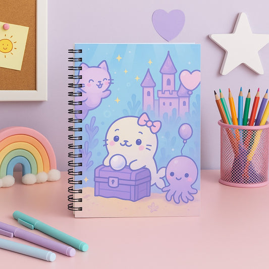 Kawaii Spiral Notebook, Cute Sea Animal Journal, Adorable Stationery for Kids, School Supplies, Gift for Ocean Lovers, Fun Writing Companion