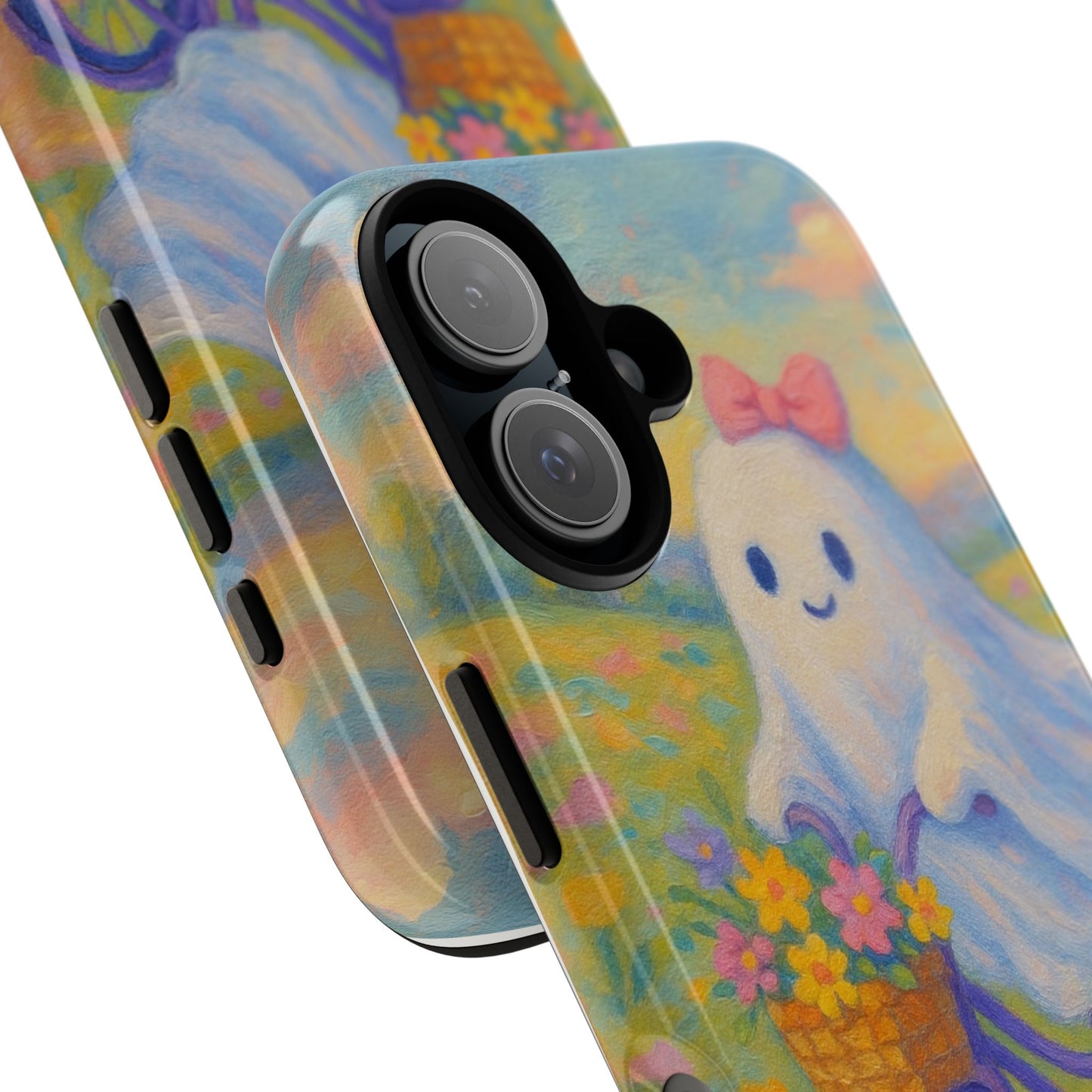 Cute Bicycle Ghost Phone Case, Whimsical Ghost Design, Pastel Aesthetic, Unique Gift, Halloween Decor, Cozy Vibes