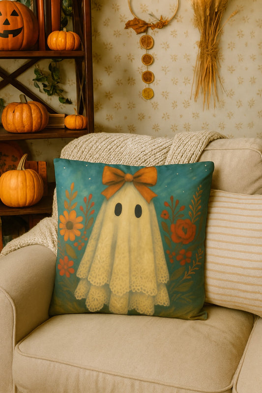 Whimsical fall ghost pillow