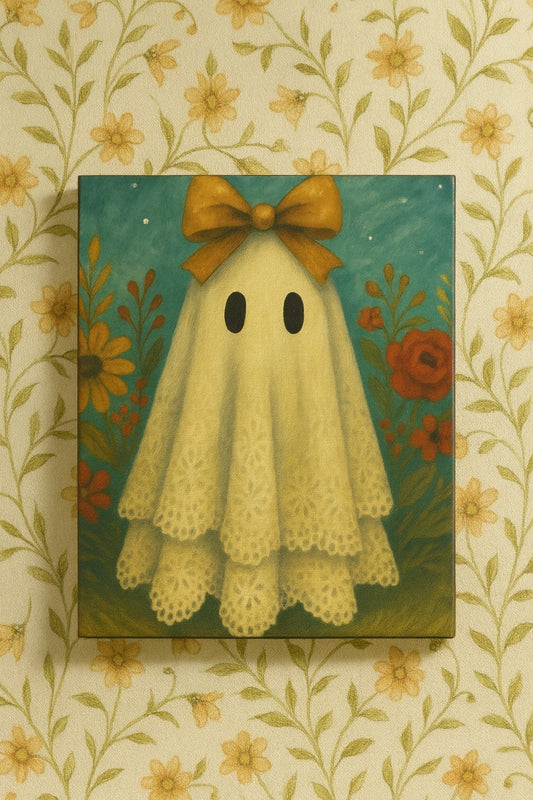 Whimsical Fall Ghost Canvas Wall Art, Whimsical Home Decor, Halloween Decor, Kid's Room, Gift for Children, Vintage Art Print
