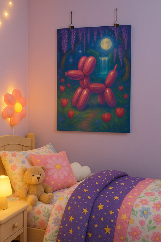 Whimsical Balloon Dog Poster, Colorful Wall Art, Home Decor, Kid's Room Decoration, Fun Gift for Art Lovers