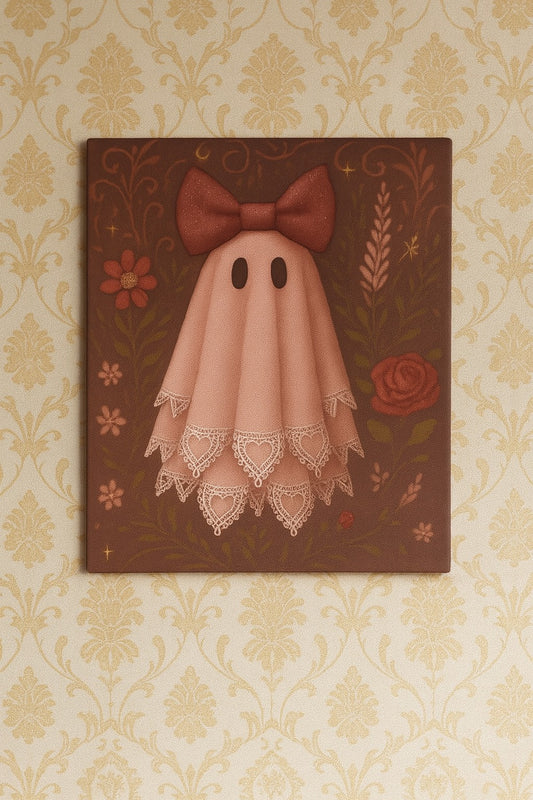 Cute Ghost Canvas Art, Whimsical Decor, Halloween Decoration, Kids Room Wall Art, Gift for Her, Cute Home Decor