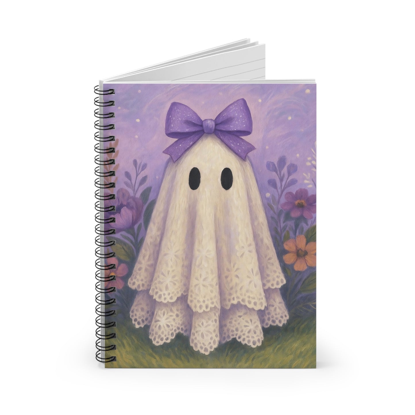 Whimsical purple Ghost Spiral Notebook, Cute Notebook for Halloween, Pastel Stationery for Students, Ghost Lover Gift, Journaling, Writing