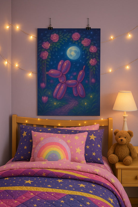 Whimsical Balloon Dog Poster, Colorful Art Print for Dog Lovers, Cute Nursery Decor, Birthday Gift, Room Wall Art