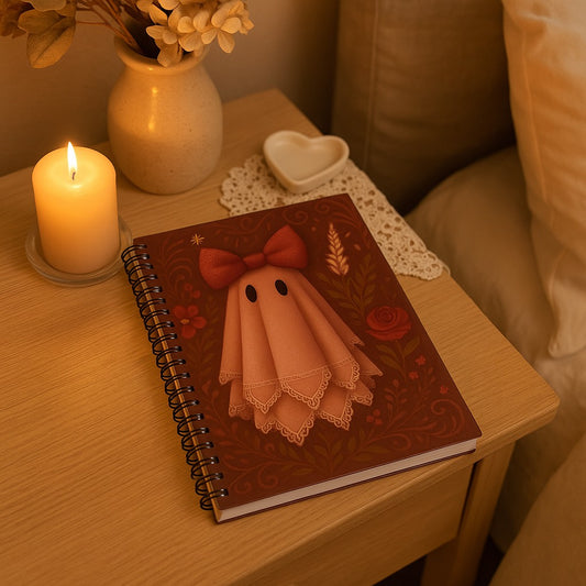 Cute Ghost Spiral Notebook - Cute Stationery for Spooky Lovers, Journaling, Note Taking, Halloween Decor, Gift for Ghost Fans