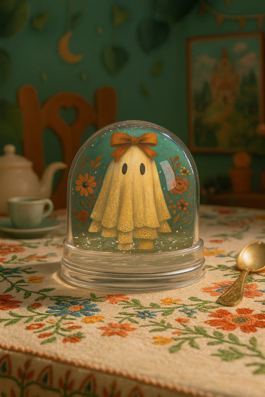 Cute Fall Ghost Snow Globe, Halloween Decor, Spooky Home Accent, Whimsical Gift, Collectible Halloween Ornament