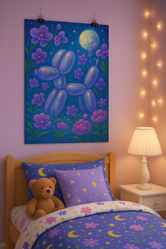 Vibrant Balloon Dog Art Print, Wall Decor, Floral Home Accent, Gift for Pet Lovers, Kids Room Decoration, Unique Nursery Wall Art