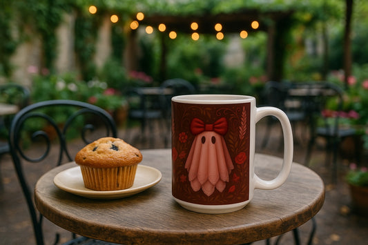 Cute Ghost Floral Ceramic Mug - Perfect for Halloween, Cozy Vibes, Gifts for Friends, Unique Coffee Mug, Whimsical Drinkware