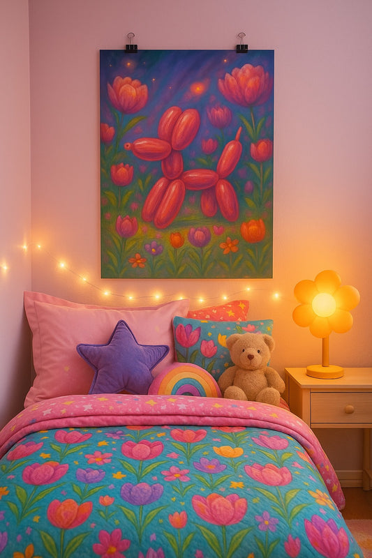 Whimsical Balloon Dog Poster, Colorful Art Print for Dog Lovers, Cute Nursery Decor, Birthday Gift, Room Wall Art