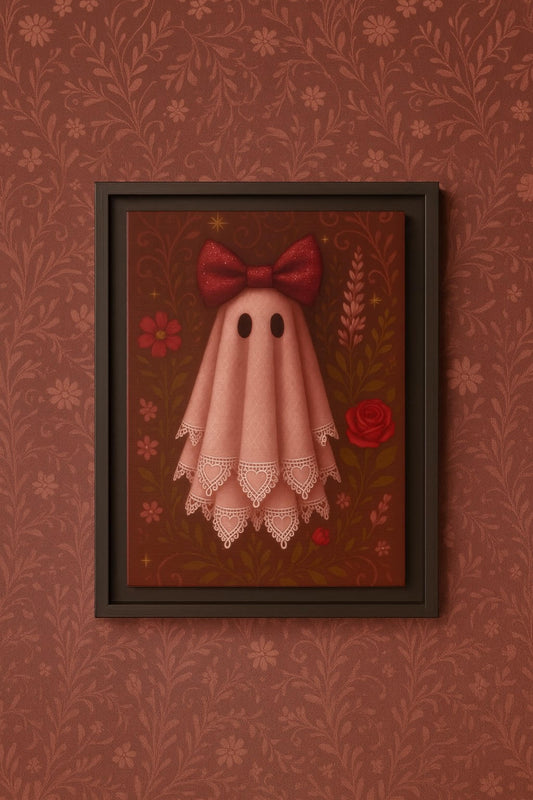 Cute Ghost Canvas Print, Cute Halloween Decor, Framed Art, Spooky Home Decoration, Gift for Kids, Fall Wall Art